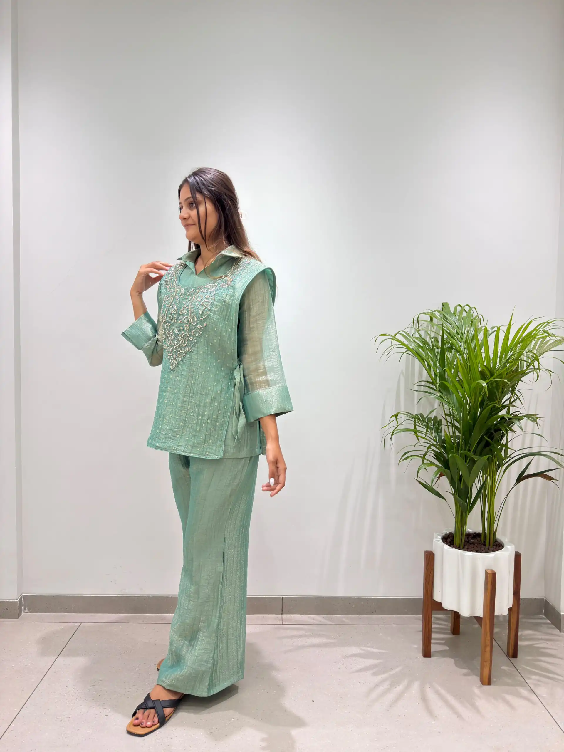 BE 484 Sea Green Colour | Brown Salsa Silk Kurti with Hand Work. Get it for ₹2199. Delivery 4-6 Working Days. Online Shop now. | Bollywood Kurti, Creative Kurtis, Designer Kurti, Kurti, Party Wear Kurti, Selfie Kurti