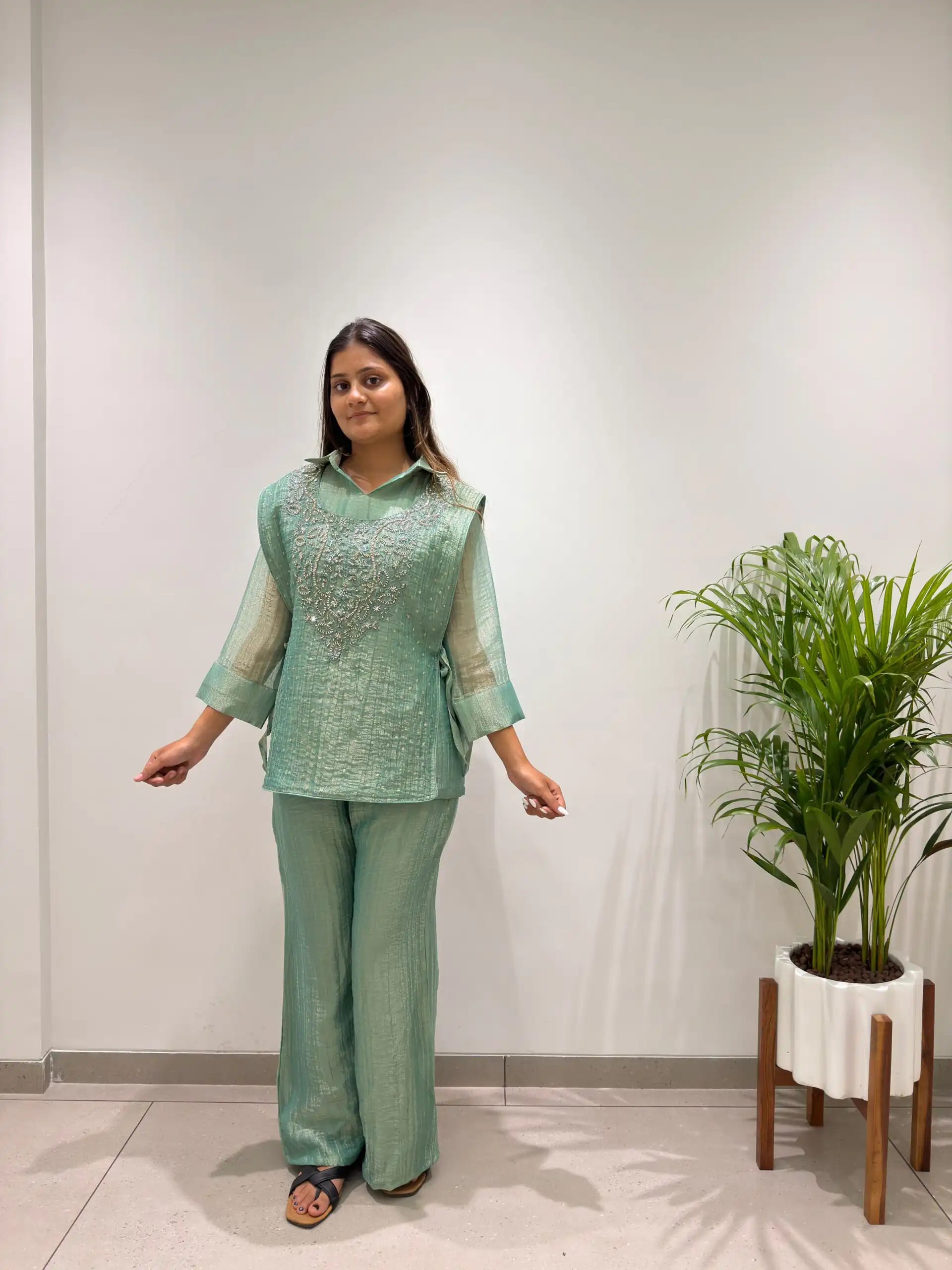 BE 484 Sea Green Colour | Brown Salsa Silk Kurti with Hand Work. Get it for ₹2199. Delivery 4-6 Working Days. Online Shop now. | Bollywood Kurti, Creative Kurtis, Designer Kurti, Kurti, Party Wear Kurti, Selfie Kurti