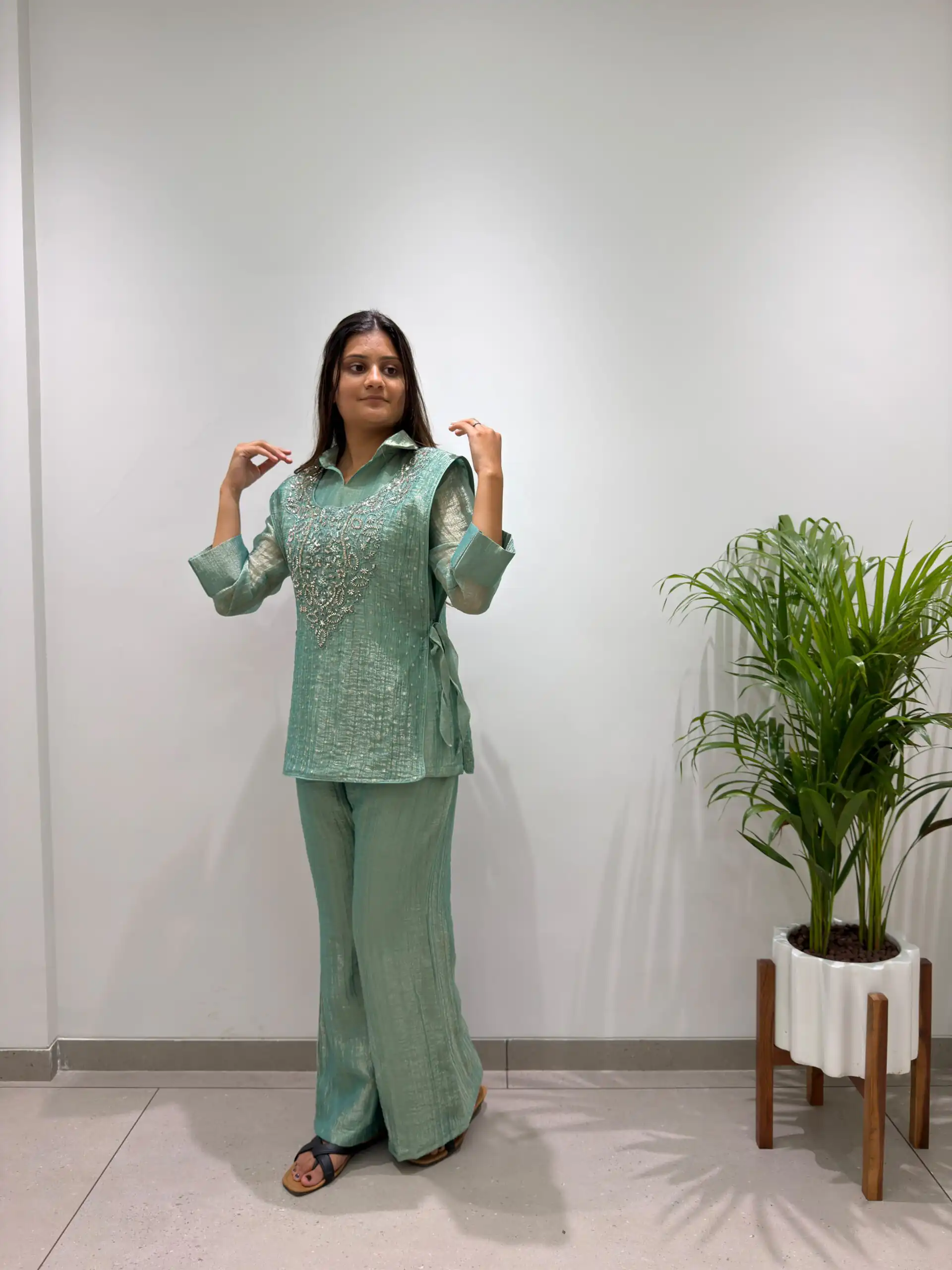 BE 484 Sea Green Colour | Brown Salsa Silk Kurti with Hand Work. Get it for ₹2199. Delivery 4-6 Working Days. Online Shop now. | Bollywood Kurti, Creative Kurtis, Designer Kurti, Kurti, Party Wear Kurti, Selfie Kurti