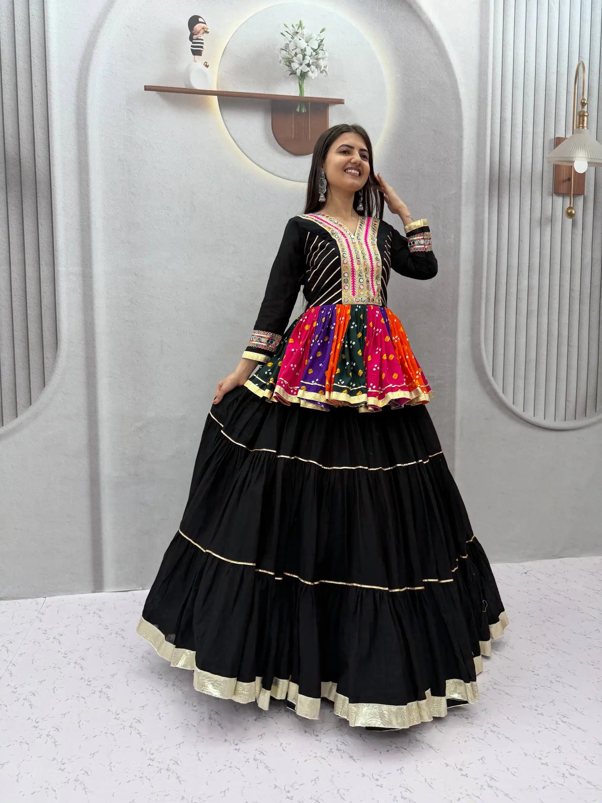 Aglow Black Pure Cotton Gamthi Work Lehenga Choli - Image 4