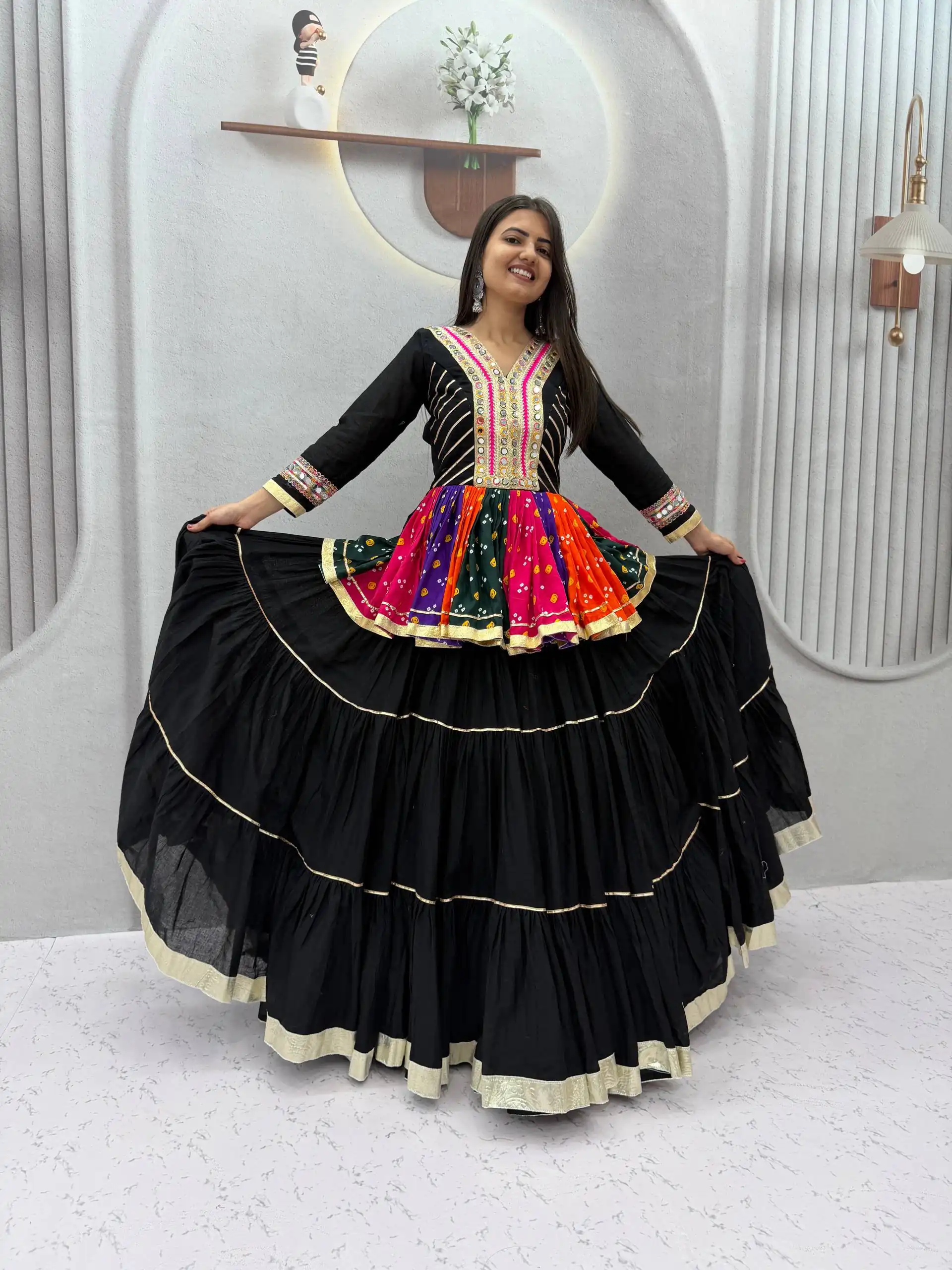 Aglow Black Pure Cotton Gamthi Work Lehenga Choli - Image 3