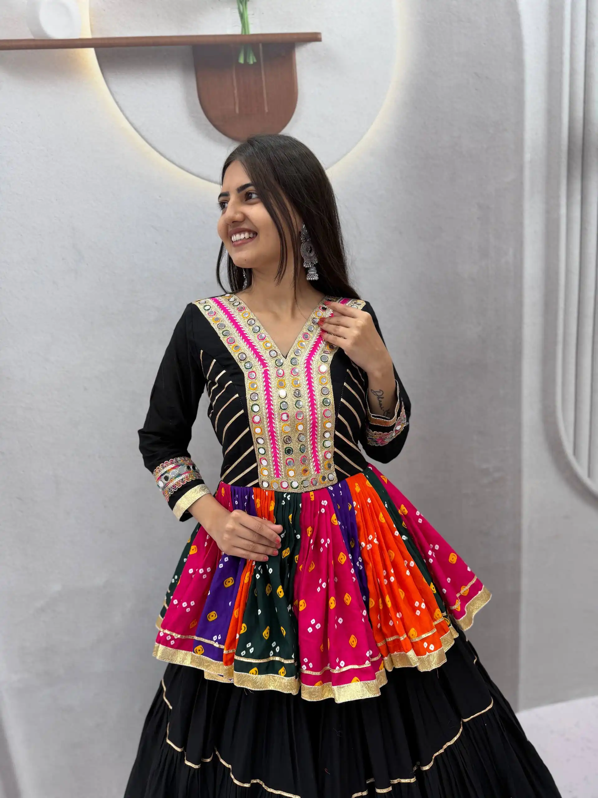 Aglow Black Pure Cotton Gamthi Work Lehenga Choli - Image 2