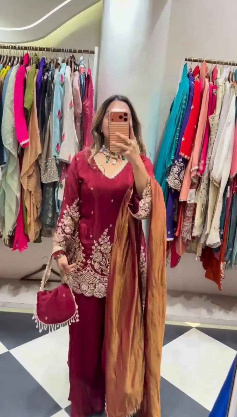 Aglow Maroon French Crep Silk Sequence Work Salwar Suit - Image 5