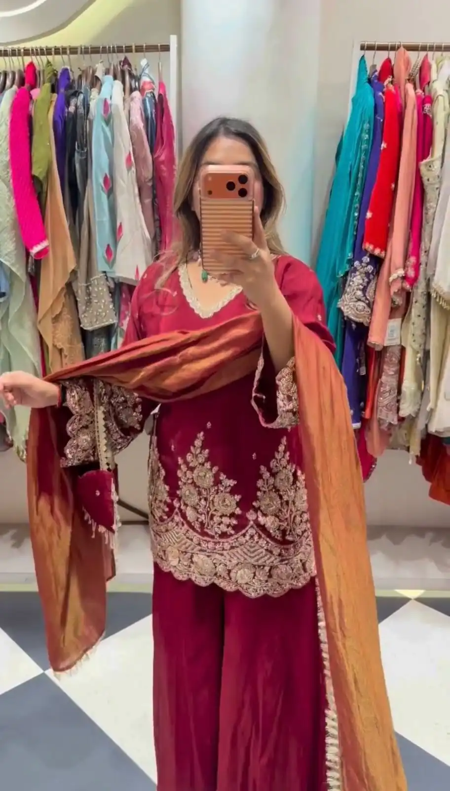 Aglow Maroon French Crep Silk Sequence Work Salwar Suit - Image 4