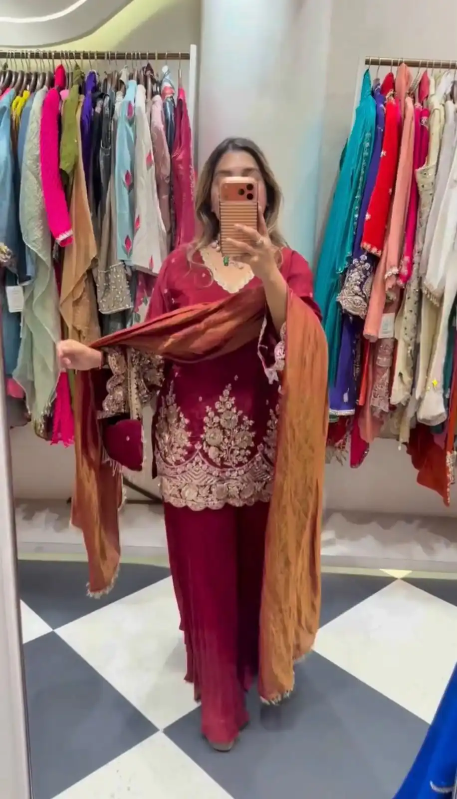 Aglow Maroon French Crep Silk Sequence Work Salwar Suit - Image 3