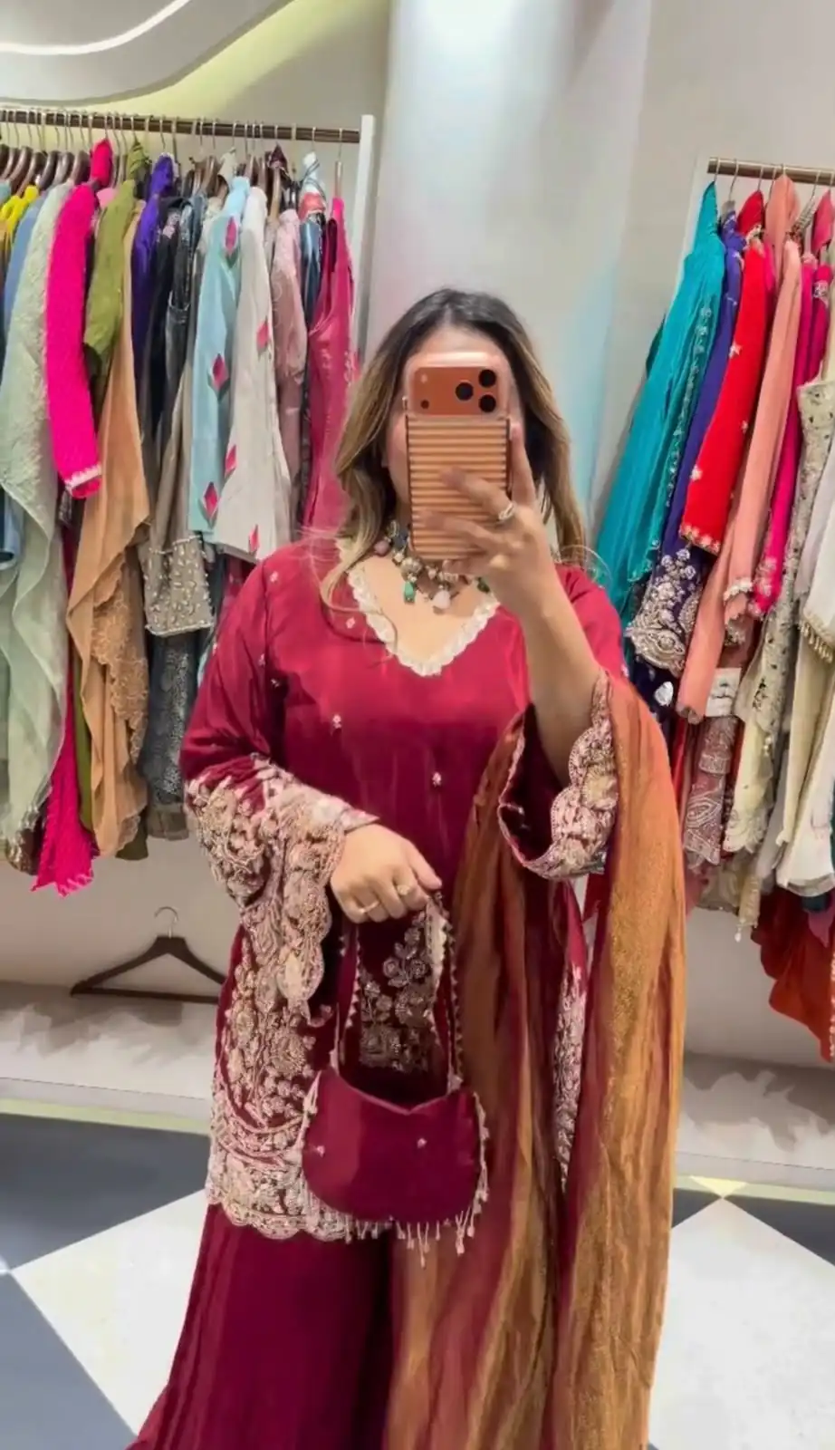 Aglow Maroon French Crep Silk Sequence Work Salwar Suit - Image 2