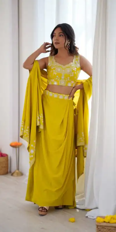 Alternative view of Aglow Mastered French Crep Sequence Work Dhoti Suit