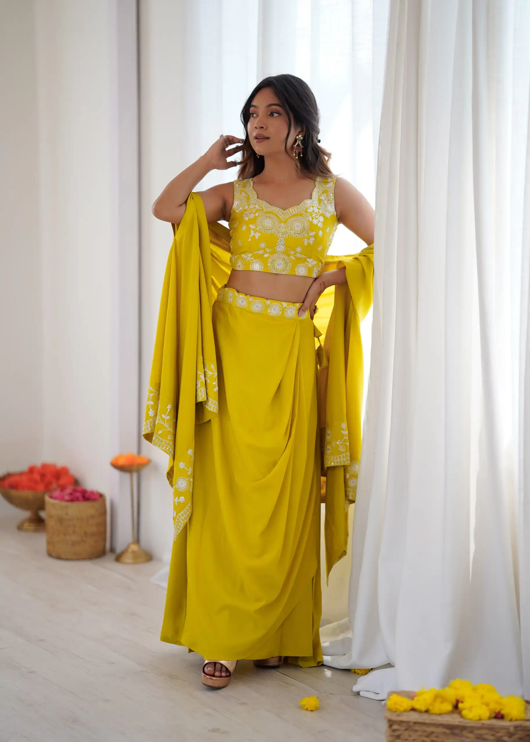 Aglow Mastered French Crep Sequence Work Dhoti Suit - Image 2