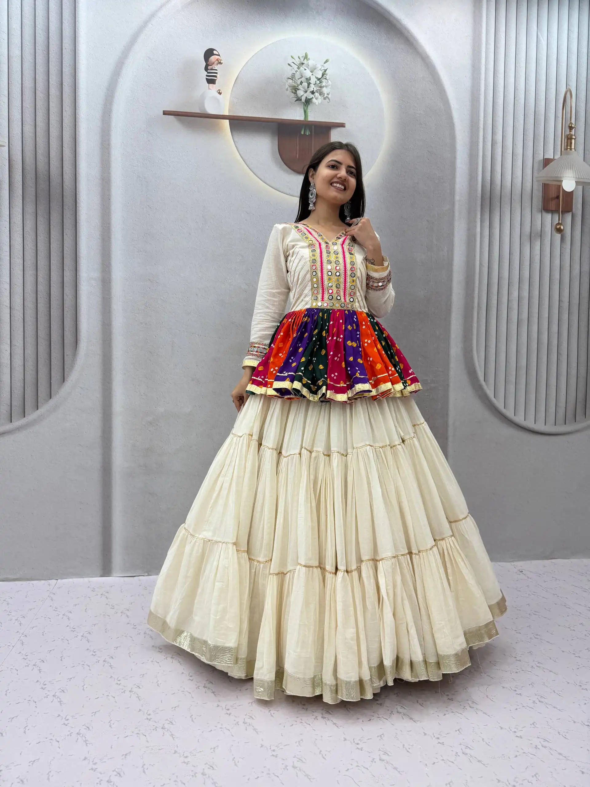 Aglow White Pure Cotton Gamthi Work Lehenga Choli - Image 7