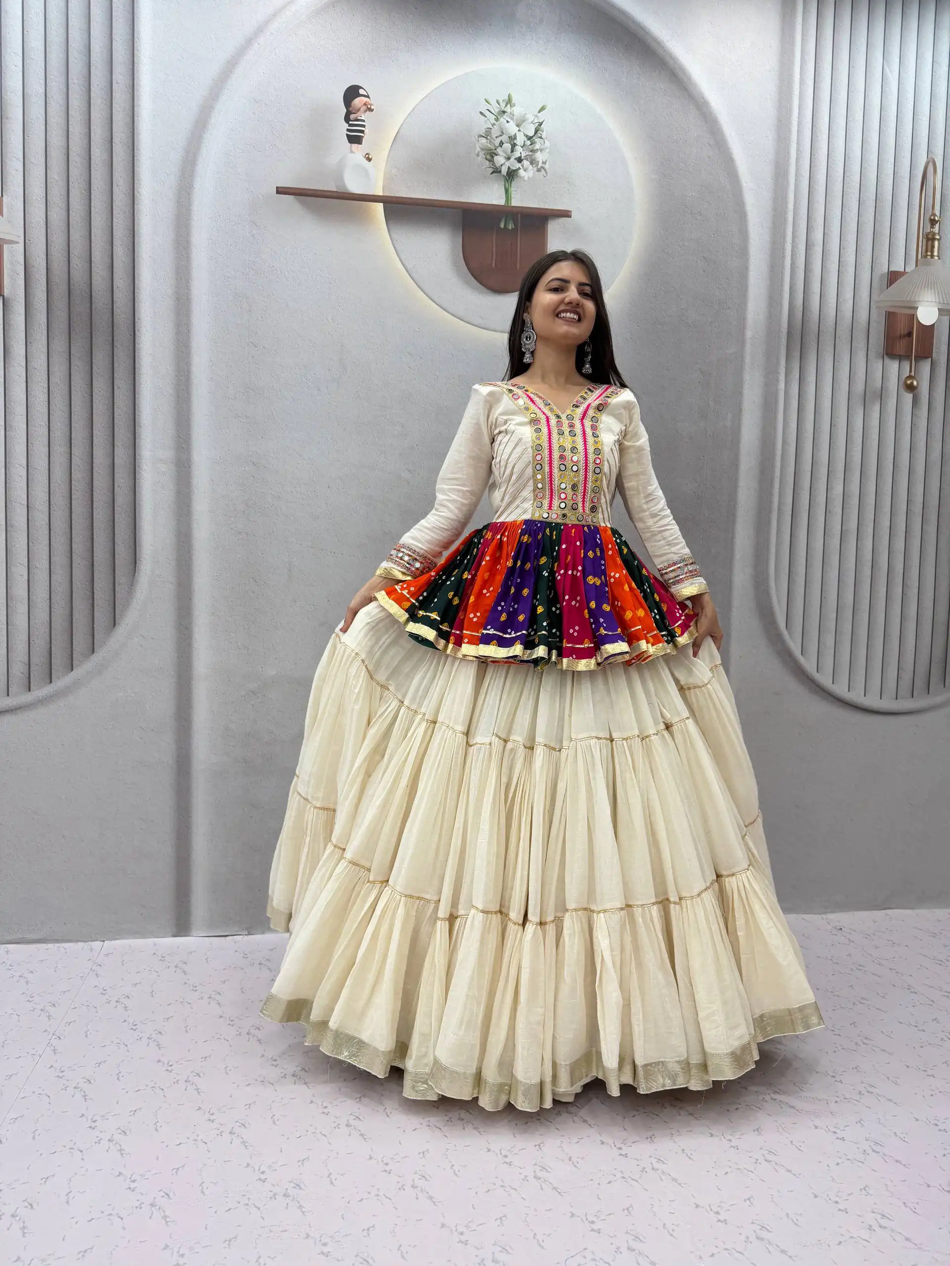 Aglow White Pure Cotton Gamthi Work Lehenga Choli - Image 6