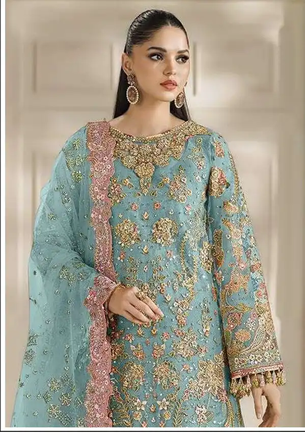 Fancy Blue Chiffon Sequins Work Salwar Suit - Image 2