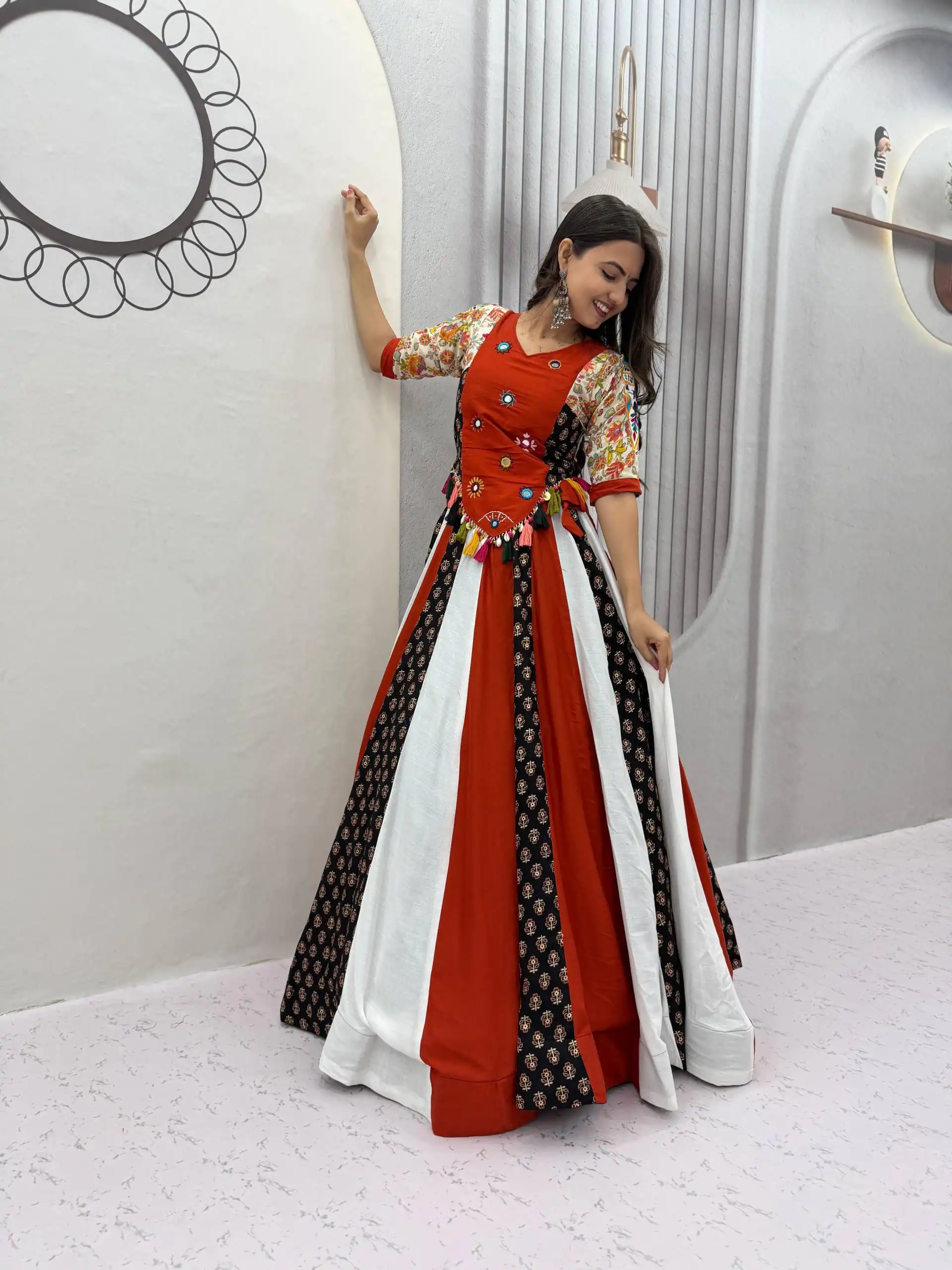 Fancy Red Pure Cotton Hand Work Lehenga Choli - Image 8
