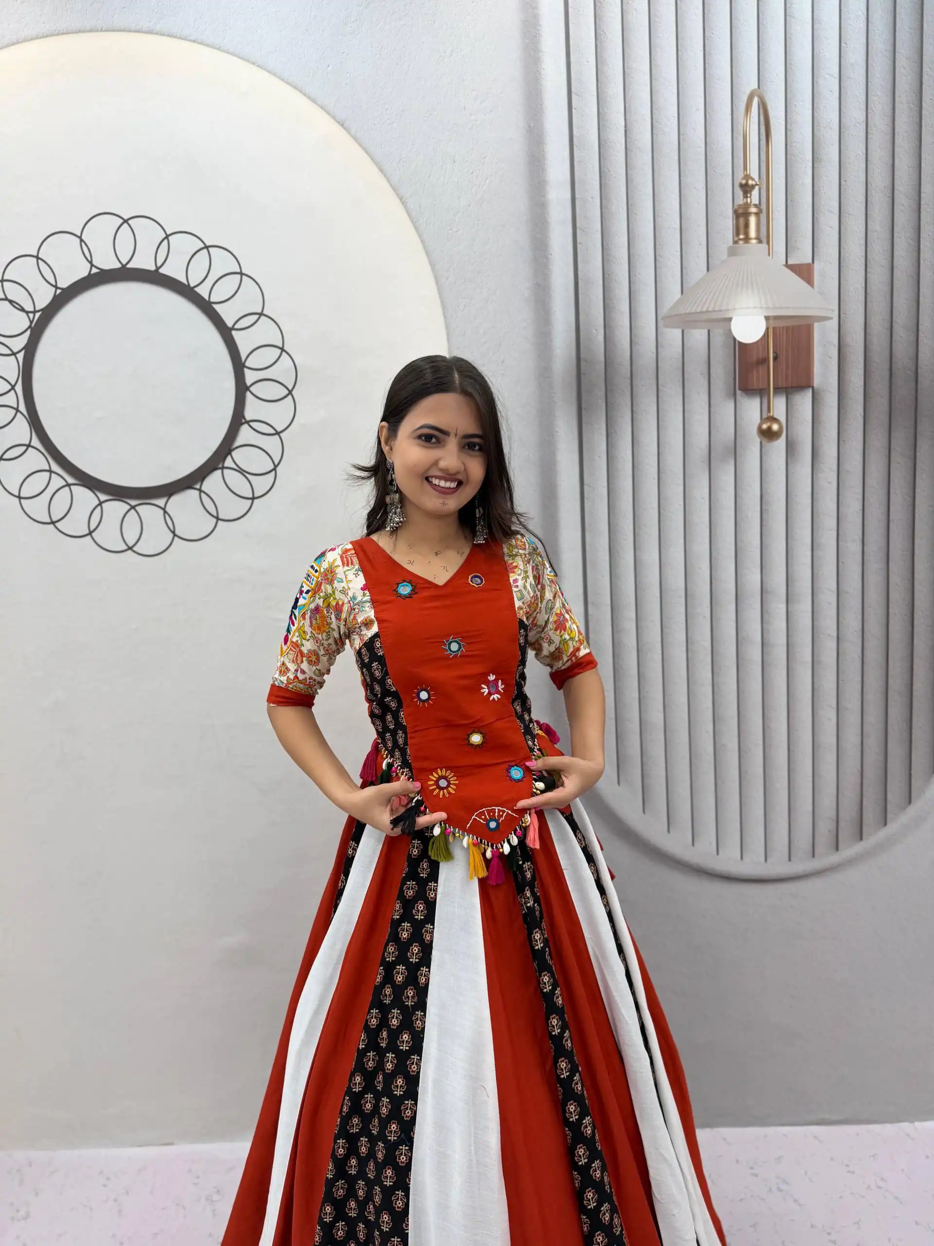 Fancy Red Pure Cotton Hand Work Lehenga Choli - Image 7