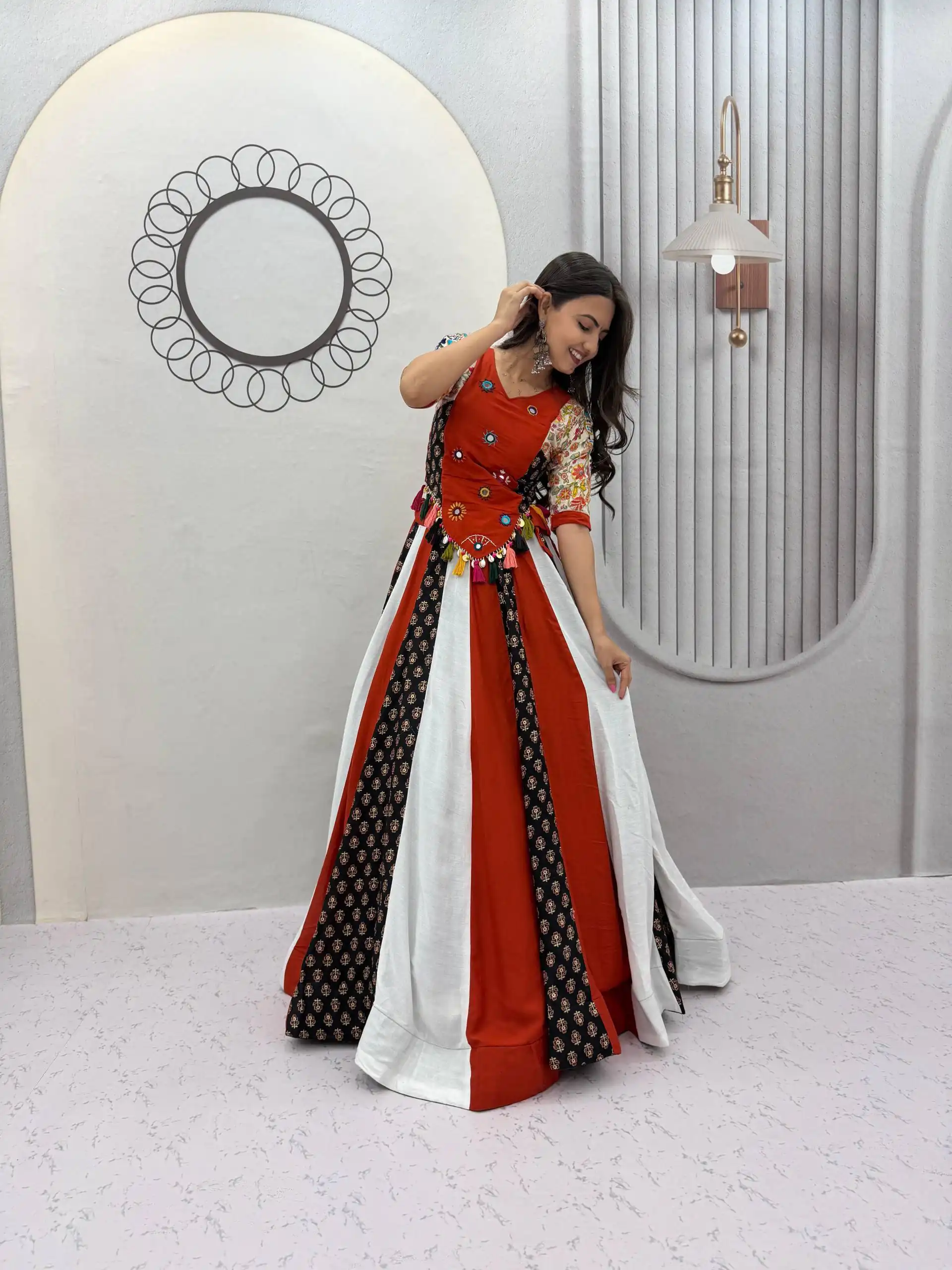 Fancy Red Pure Cotton Hand Work Lehenga Choli - Image 6