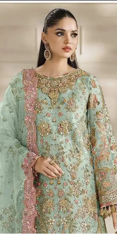 Alternative view of Fancy Sea Green Chiffon Sequins Work Salwar Suit