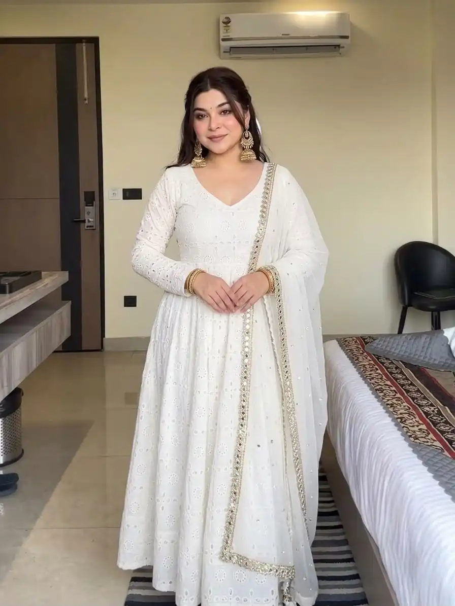 Fancy White Cotton Chiefly Work Salwar Suit - Image 3