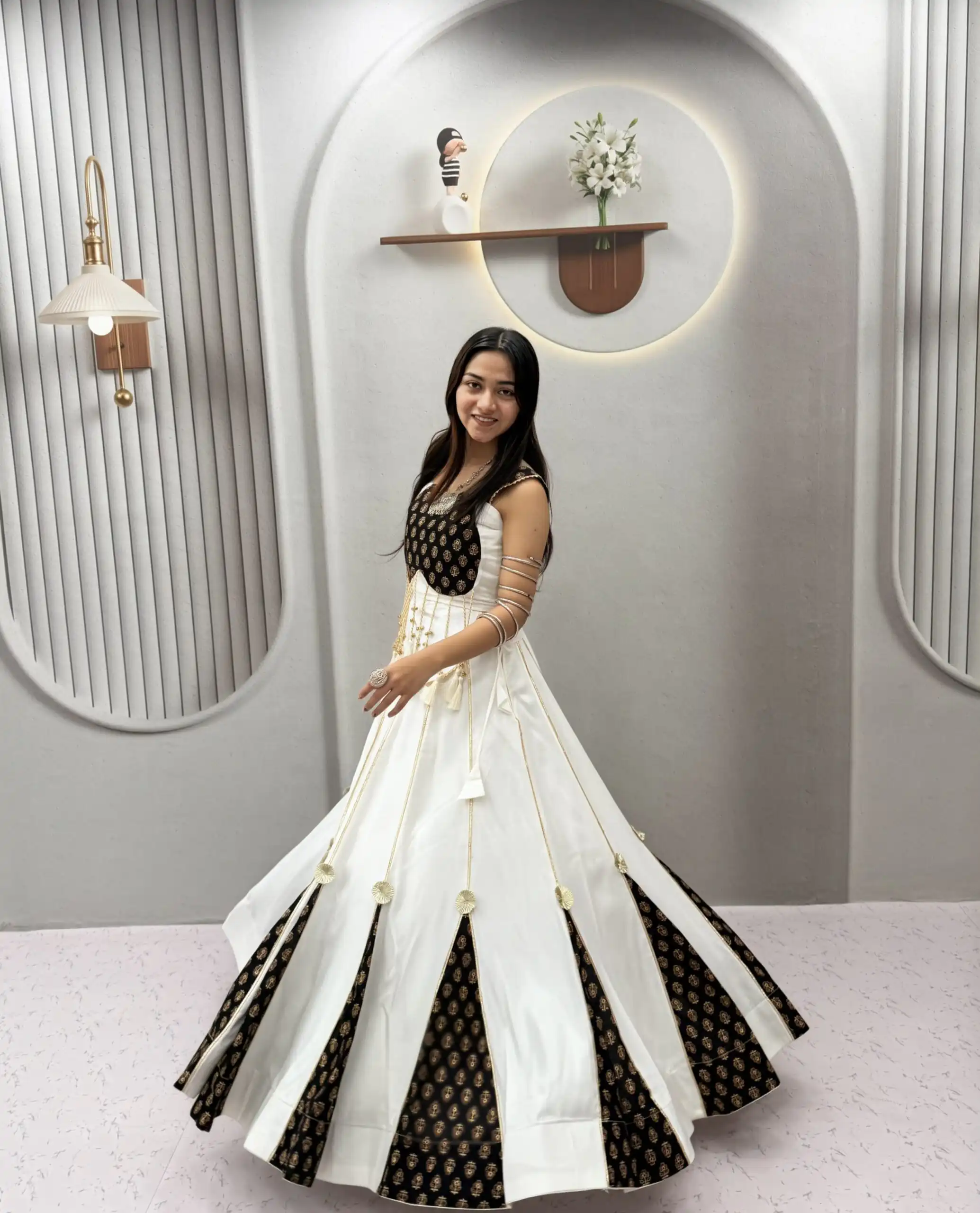Fancy White Pure Cotton Ajarak Hand Work Lehenga Choli - Image 4