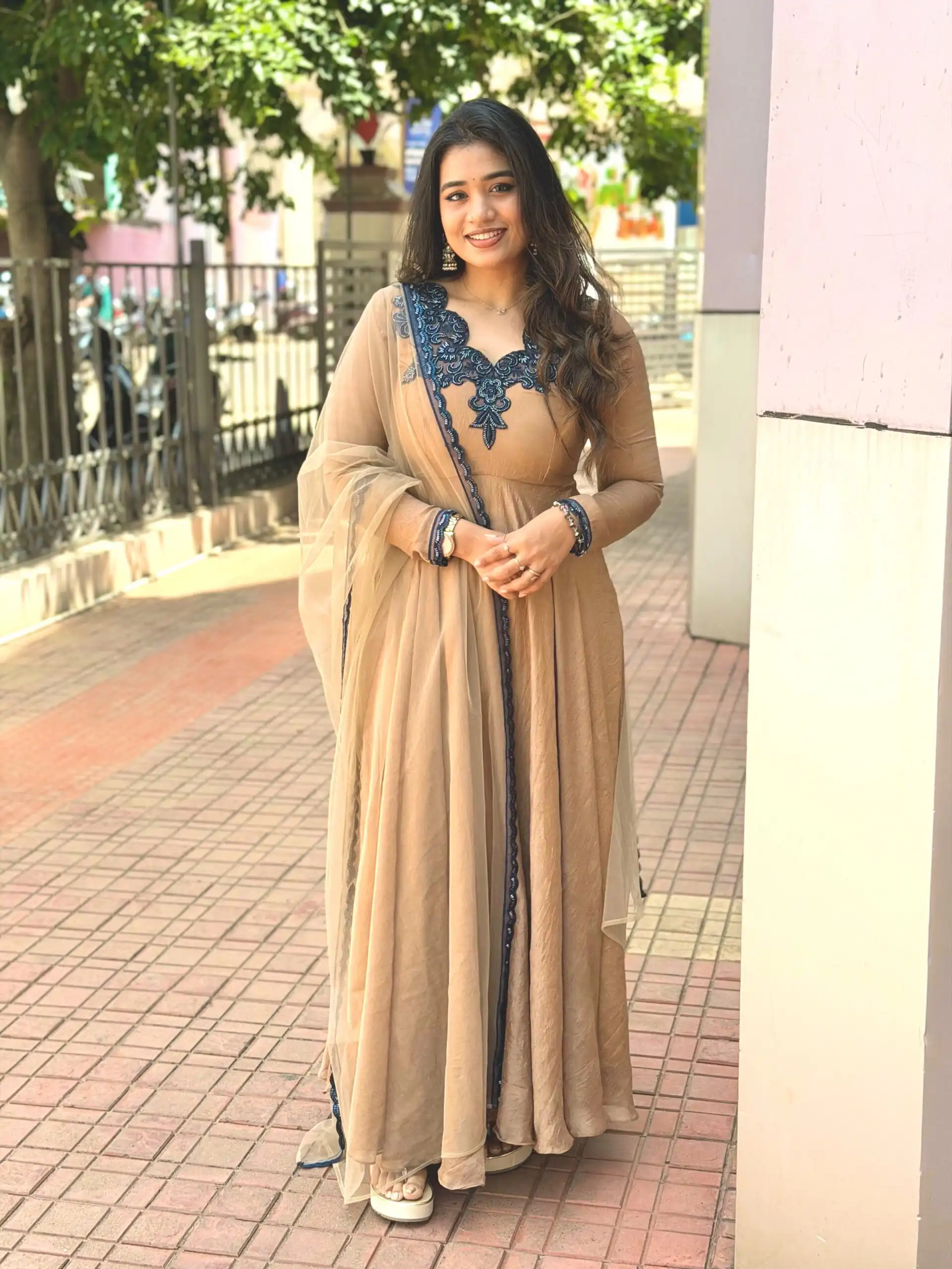 Glowing Chiku Doremon Crush Thread Work Gown