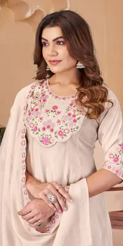 Alternative view of Glowing Chiku Mal Chanderi Thread Work Salwar Suit