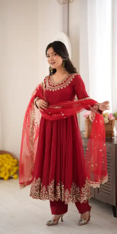Glowing Maroon Doremon Crush Sequence Work Gown