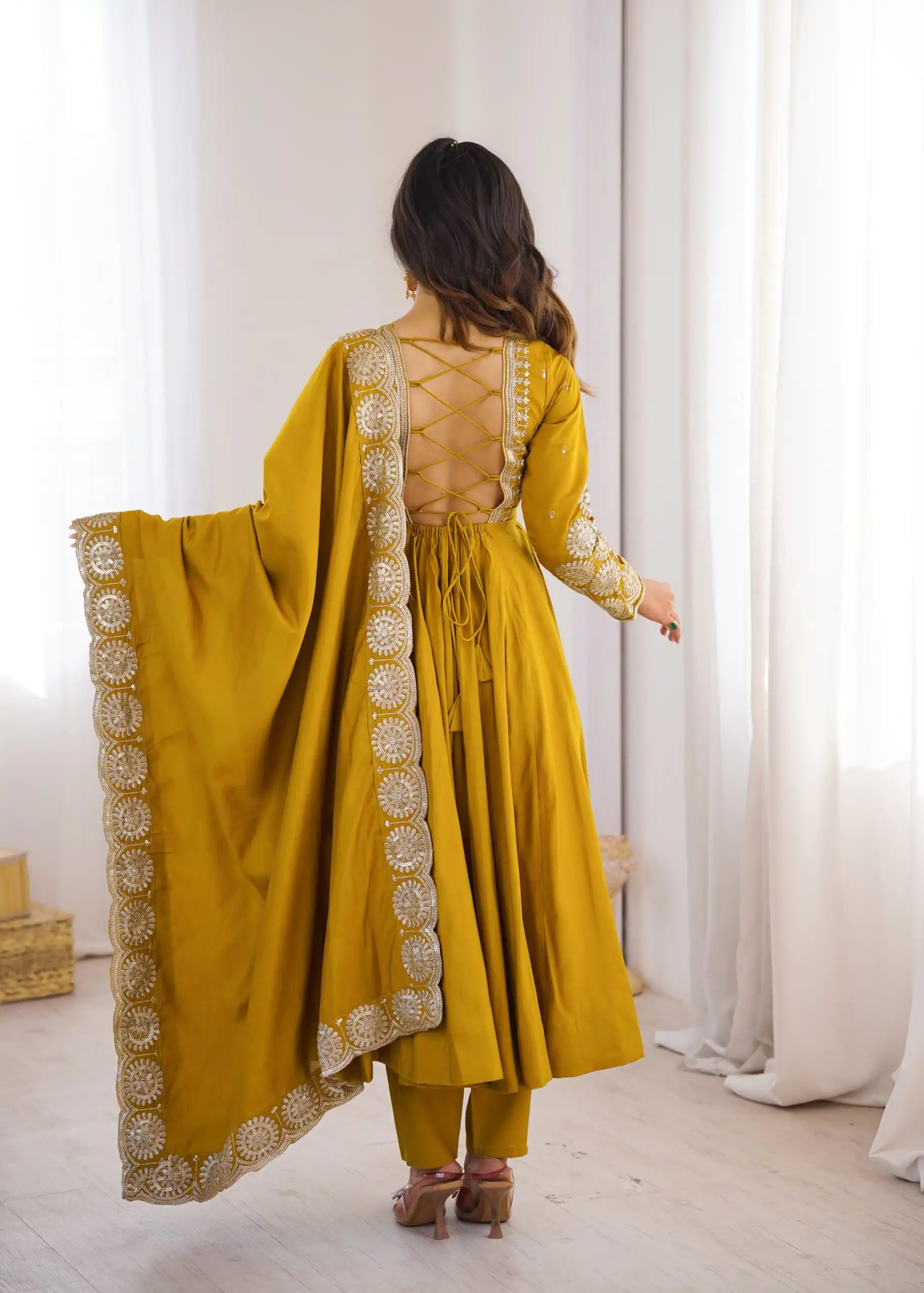 Glowing Mastered Roman Silk Embroidery Work Anarkali Suit - Image 8