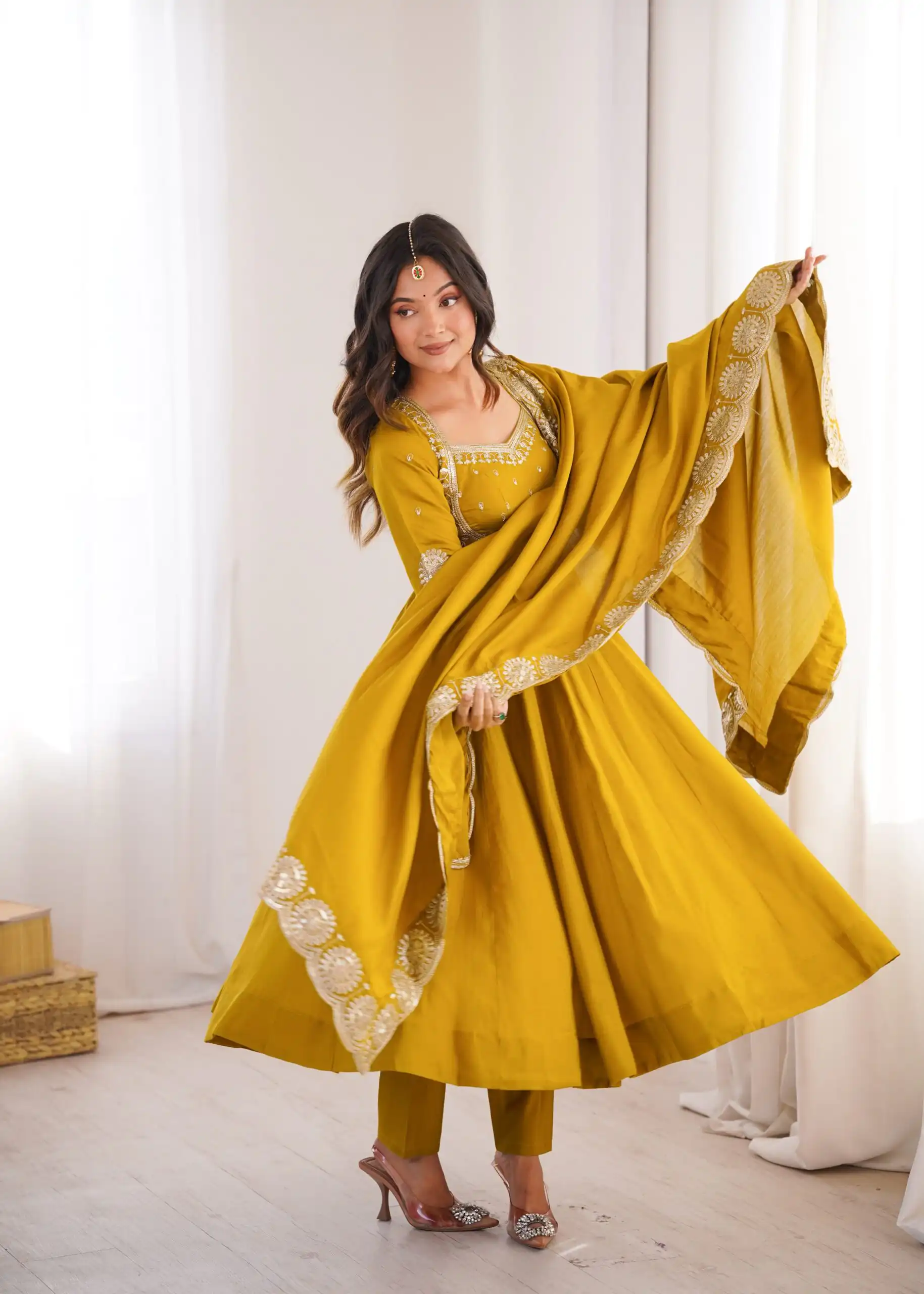 Glowing Mastered Roman Silk Embroidery Work Anarkali Suit - Image 6