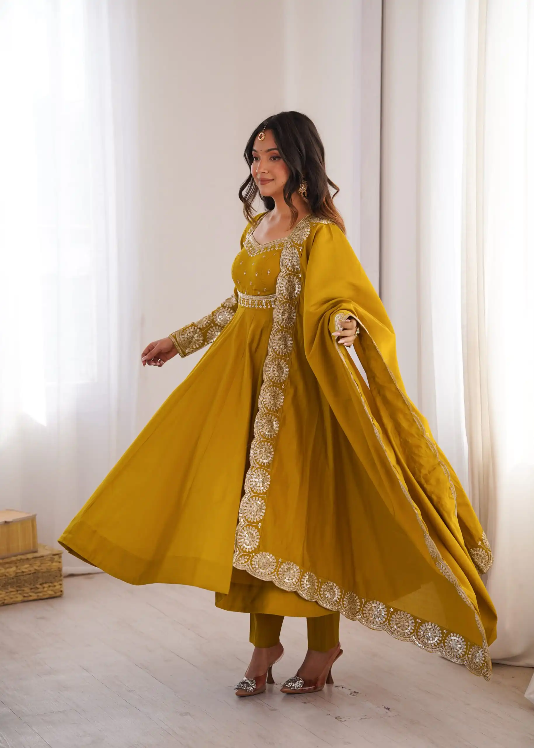 Glowing Mastered Roman Silk Embroidery Work Anarkali Suit - Image 5