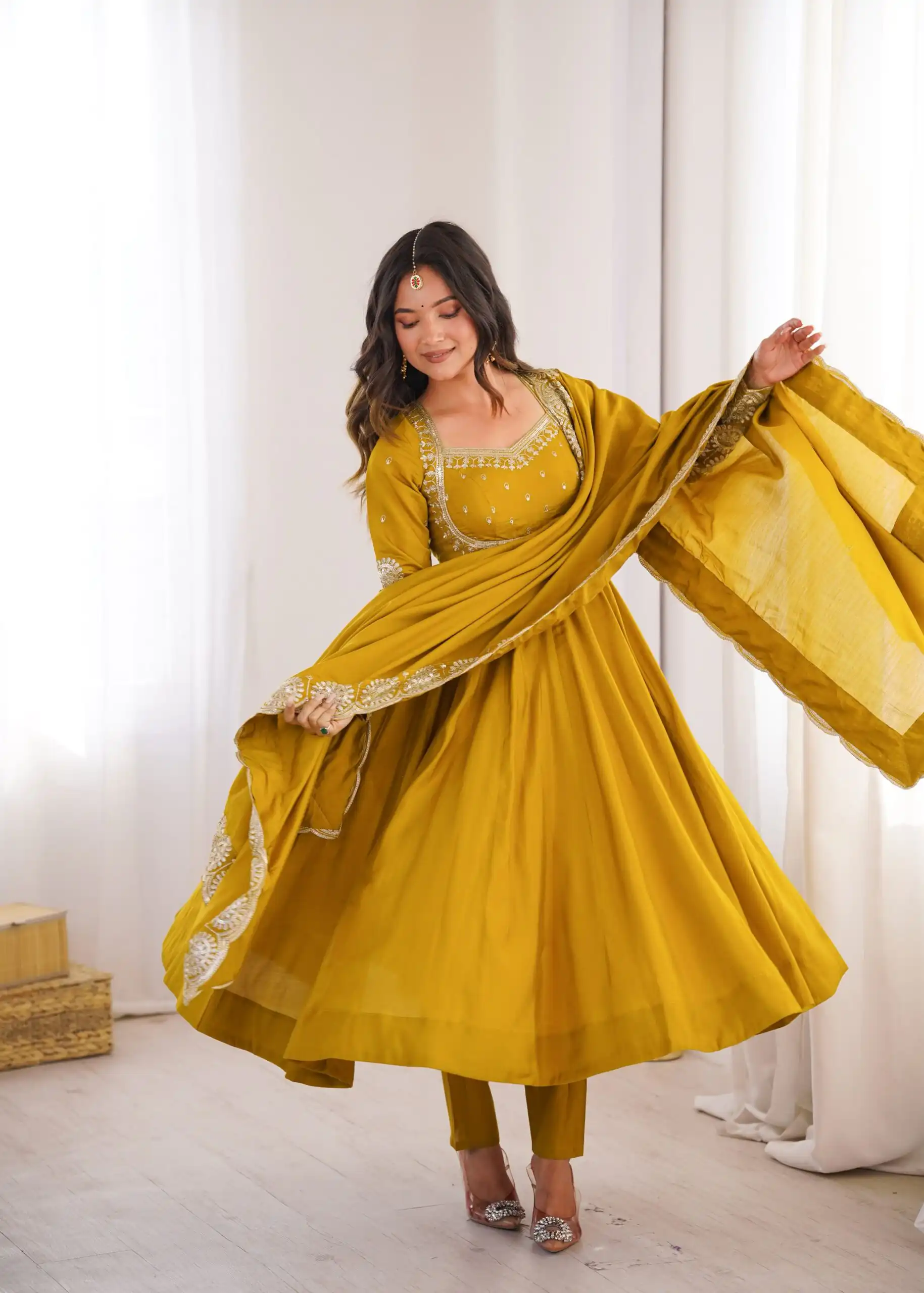 Glowing Mastered Roman Silk Embroidery Work Anarkali Suit