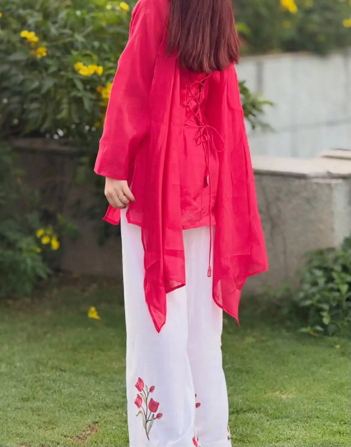 Glowing Red Mal Chanderi Cotton Embroider Work Salwar Suit - Image 2