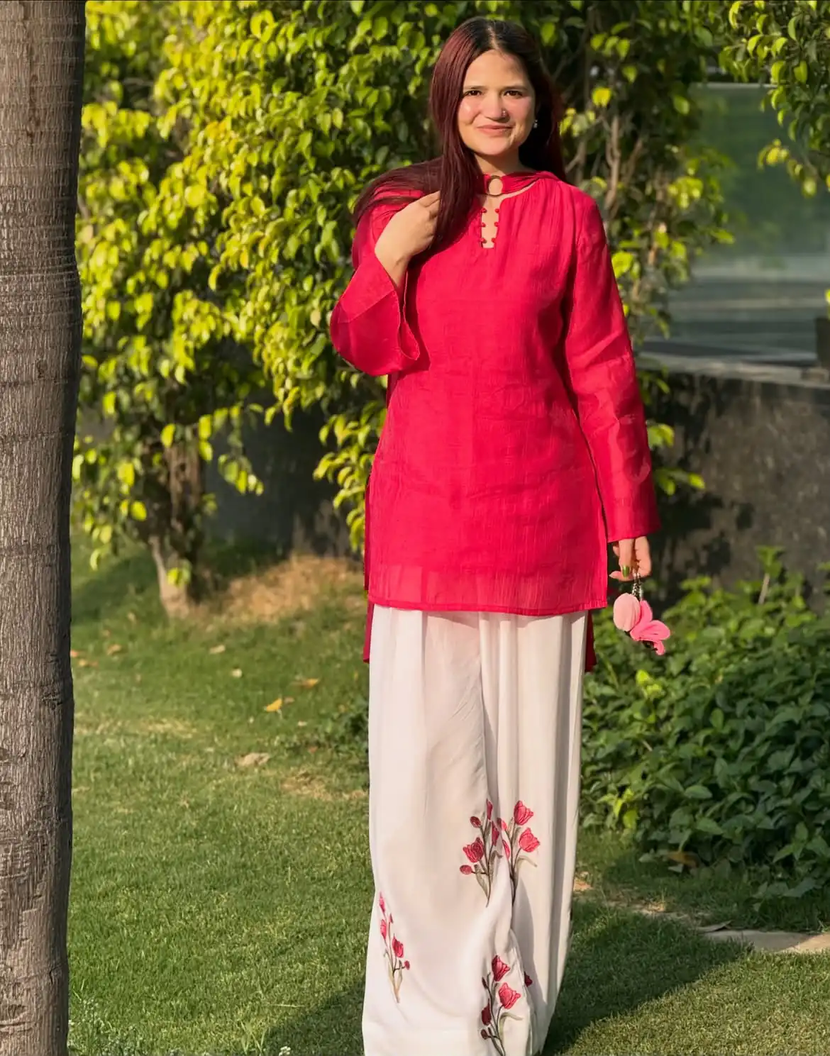 Glowing Red Mal Chanderi Cotton Embroider Work Salwar Suit