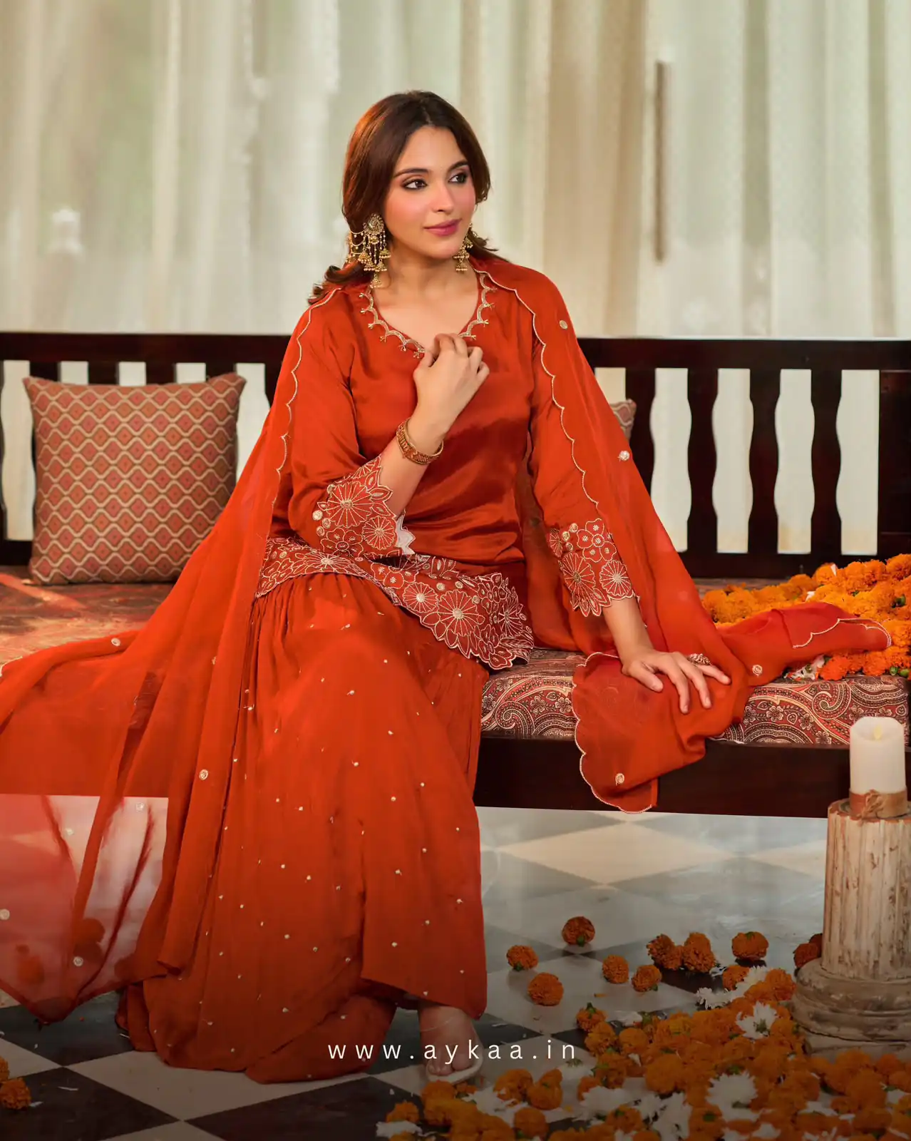 Glowing Rust Chinon Silk Sequence Work Salwar Suit - Image 8