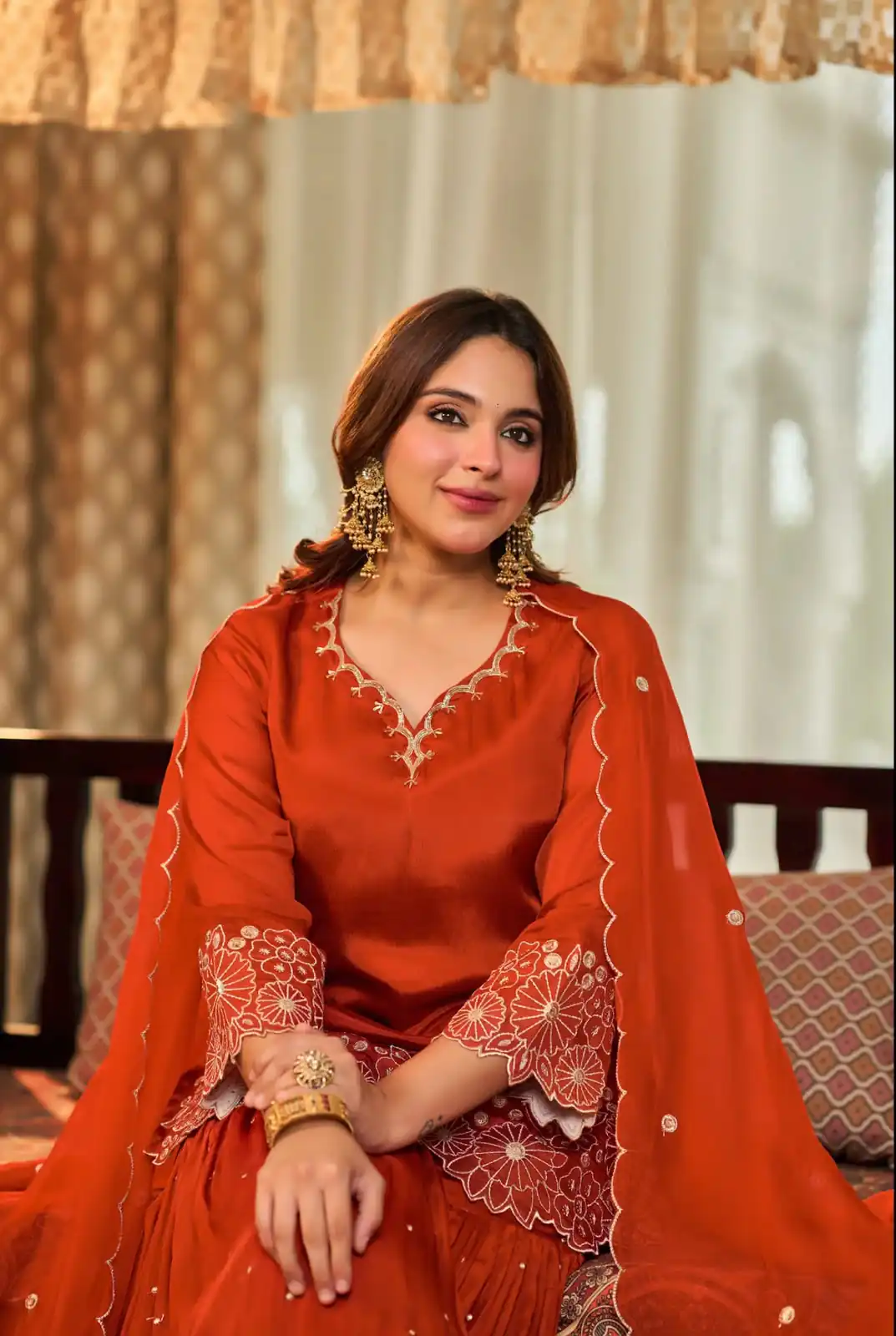 Glowing Rust Chinon Silk Sequence Work Salwar Suit - Image 4
