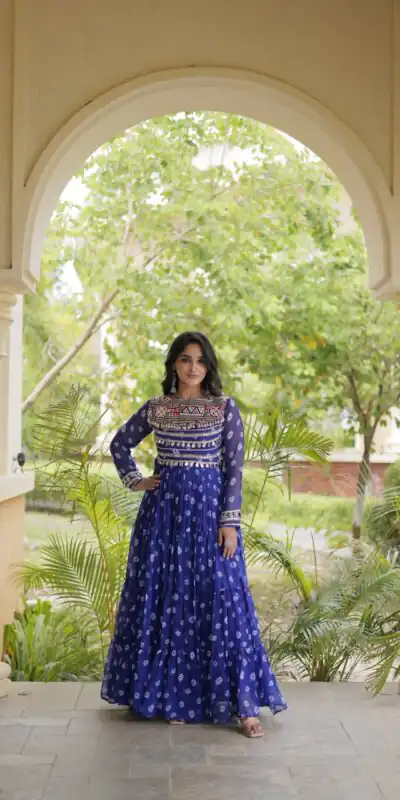 Alternative view of Great Blue Faux Georgette Bandhani Kutchi Work Gown