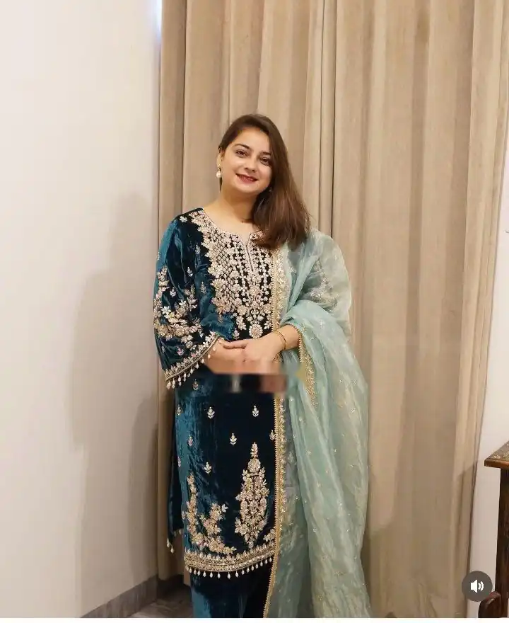 Lovely Blue Viscose Velvet Embroider Work Salwar Suit - Image 4