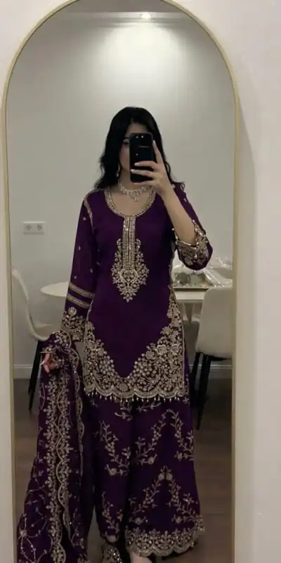 Alternative view of Magical Purple Faux Georgette Embroidery Work Salwar Suit