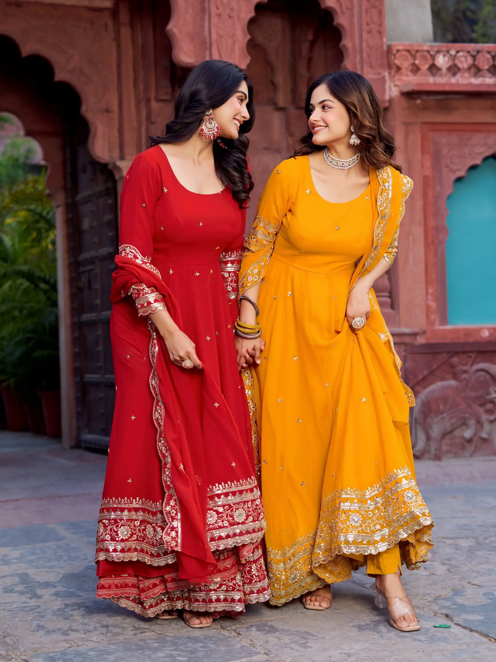 Magical Red Faux Georgette Sequence Work Gown - Image 7