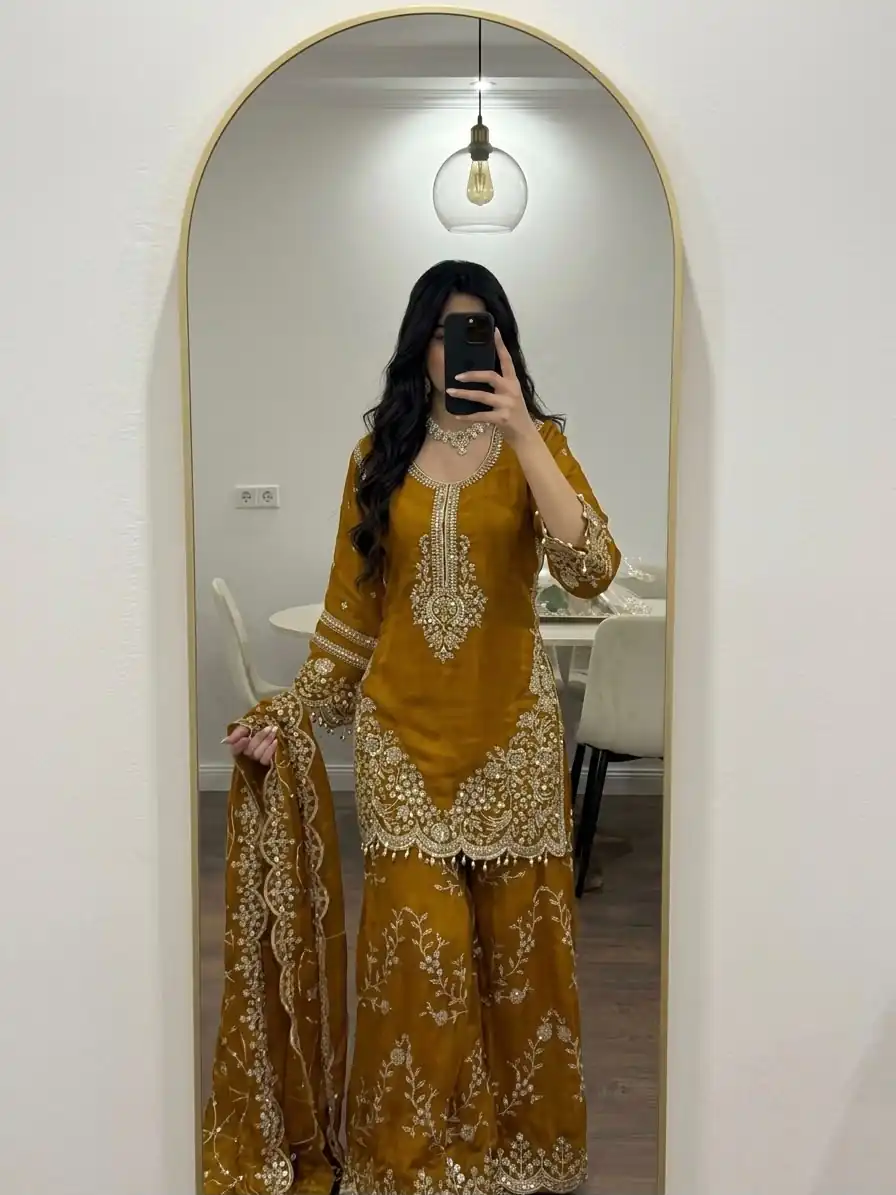 Magical Yellow Faux Georgette Embroidery Work Salwar Suit - Image 7