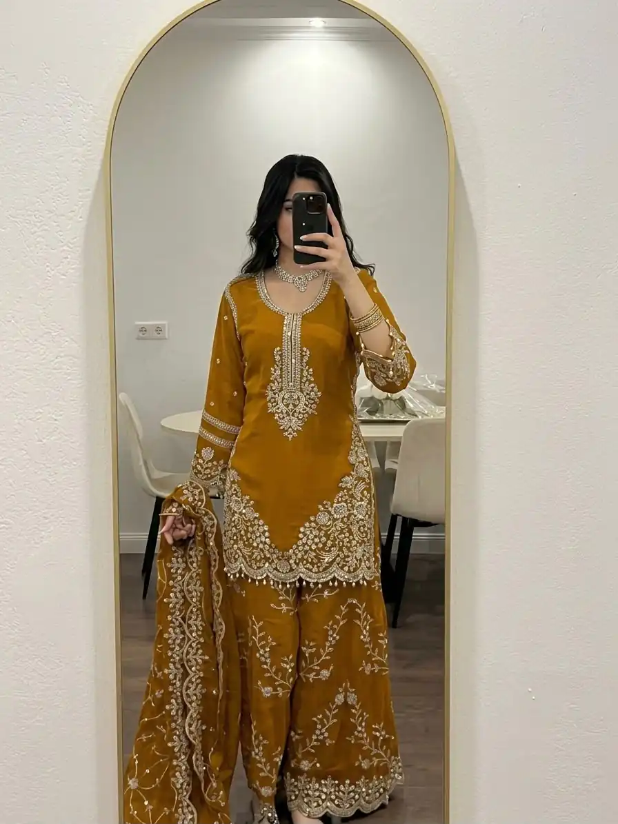 Magical Yellow Faux Georgette Embroidery Work Salwar Suit - Image 2