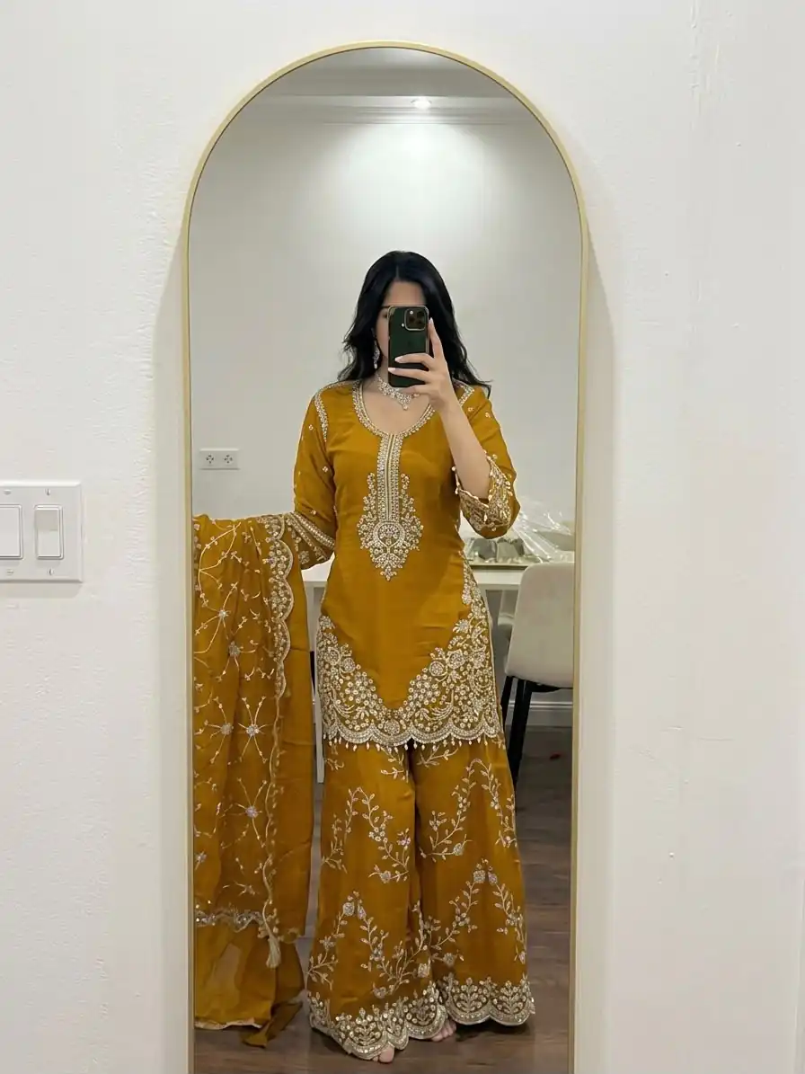 Magical Yellow Faux Georgette Embroidery Work Salwar Suit