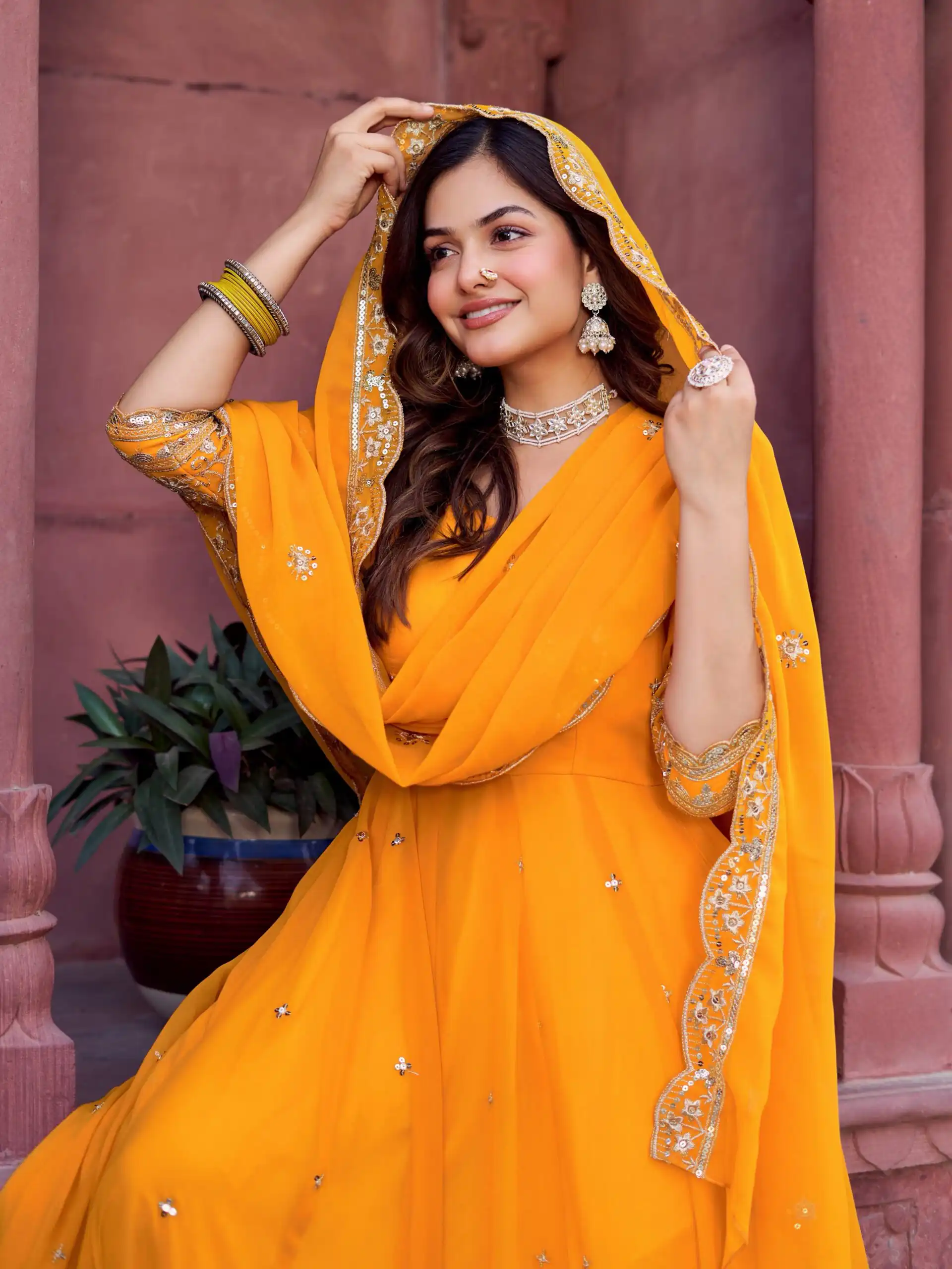 Magical Yellow Faux Georgette Sequence Work Gown - Image 6