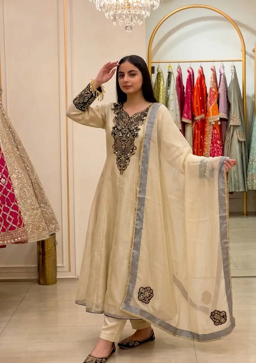 Nice Black Soft Organza Embroider Work Salwar Suit - Image 3