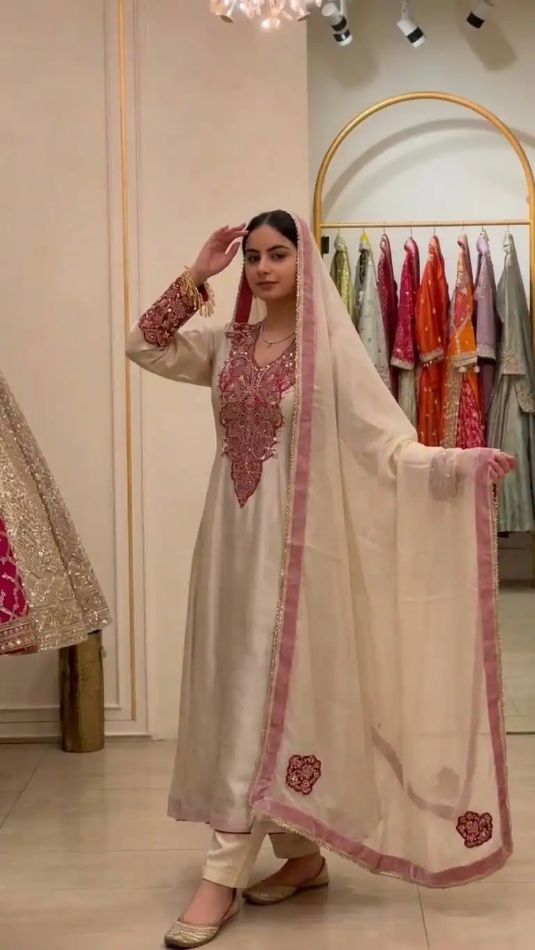 Nice Pink Soft Organza Embroider Work Salwar Suit