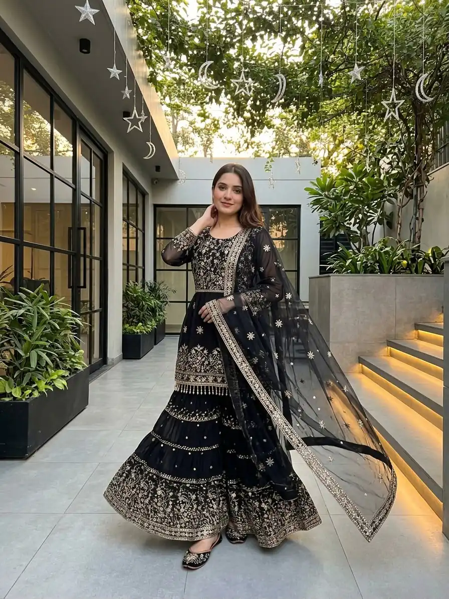 Perfect Black Faux Georgette Sequence Work Salwar Suit - Image 4