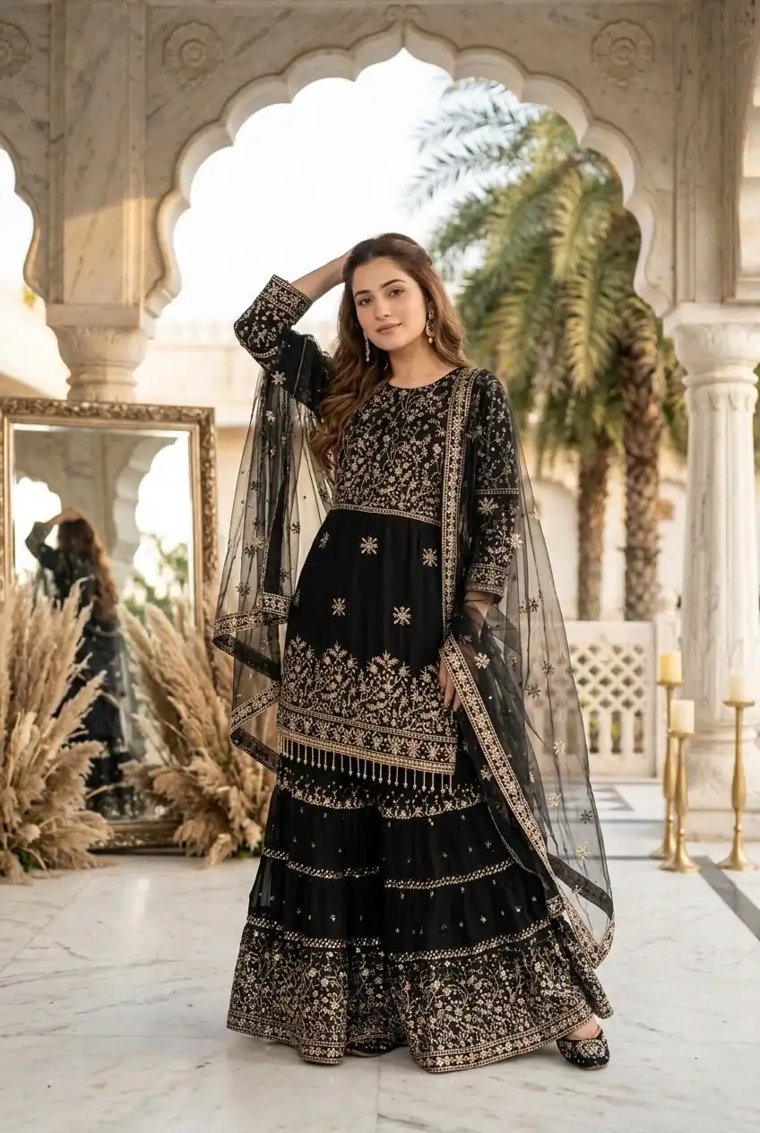 Perfect Black Faux Georgette Sequence Work Salwar Suit - Image 3
