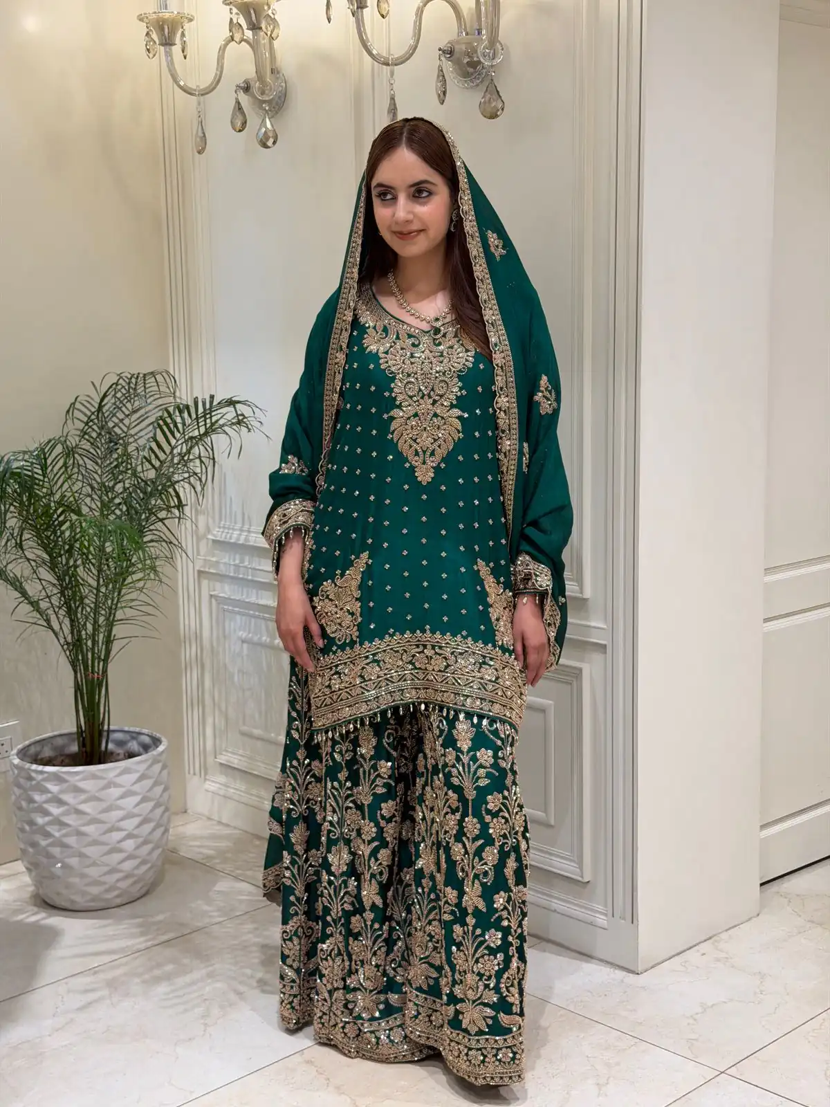 Perfect Teal Faux Georgette Sequences Work Salwar Suit - Image 2
