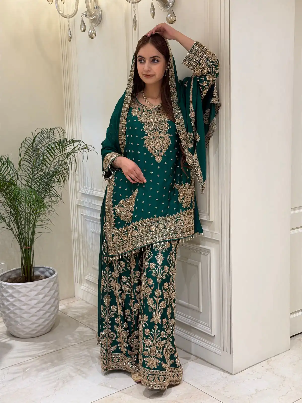 Perfect Teal Faux Georgette Sequences Work Salwar Suit