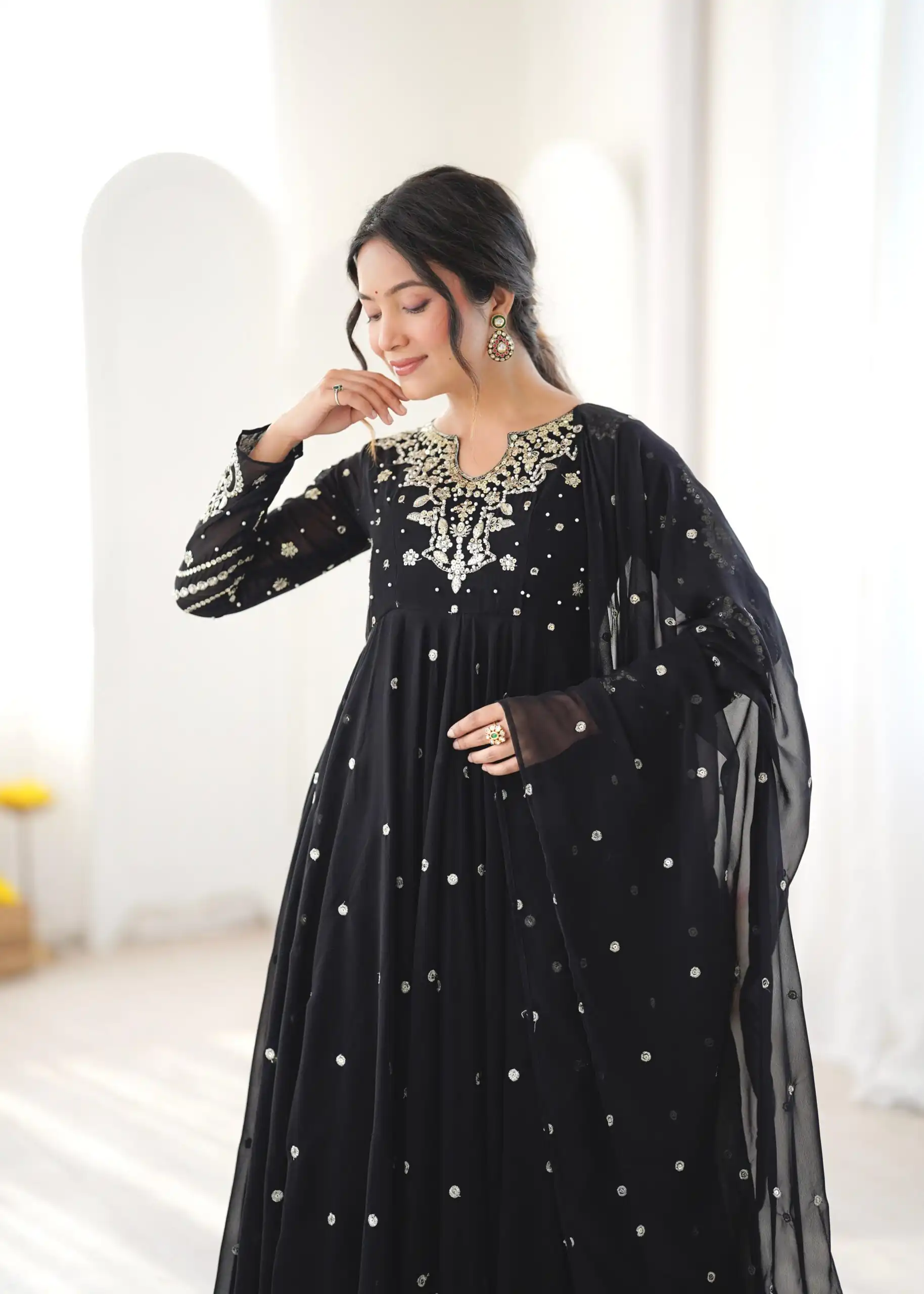 Pretty Black Faux Georgette Embroider Work Salwar Suit - Image 3
