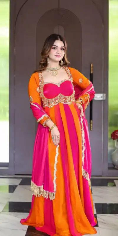 Pretty Pink Fendy Silk Embroider Work Gown