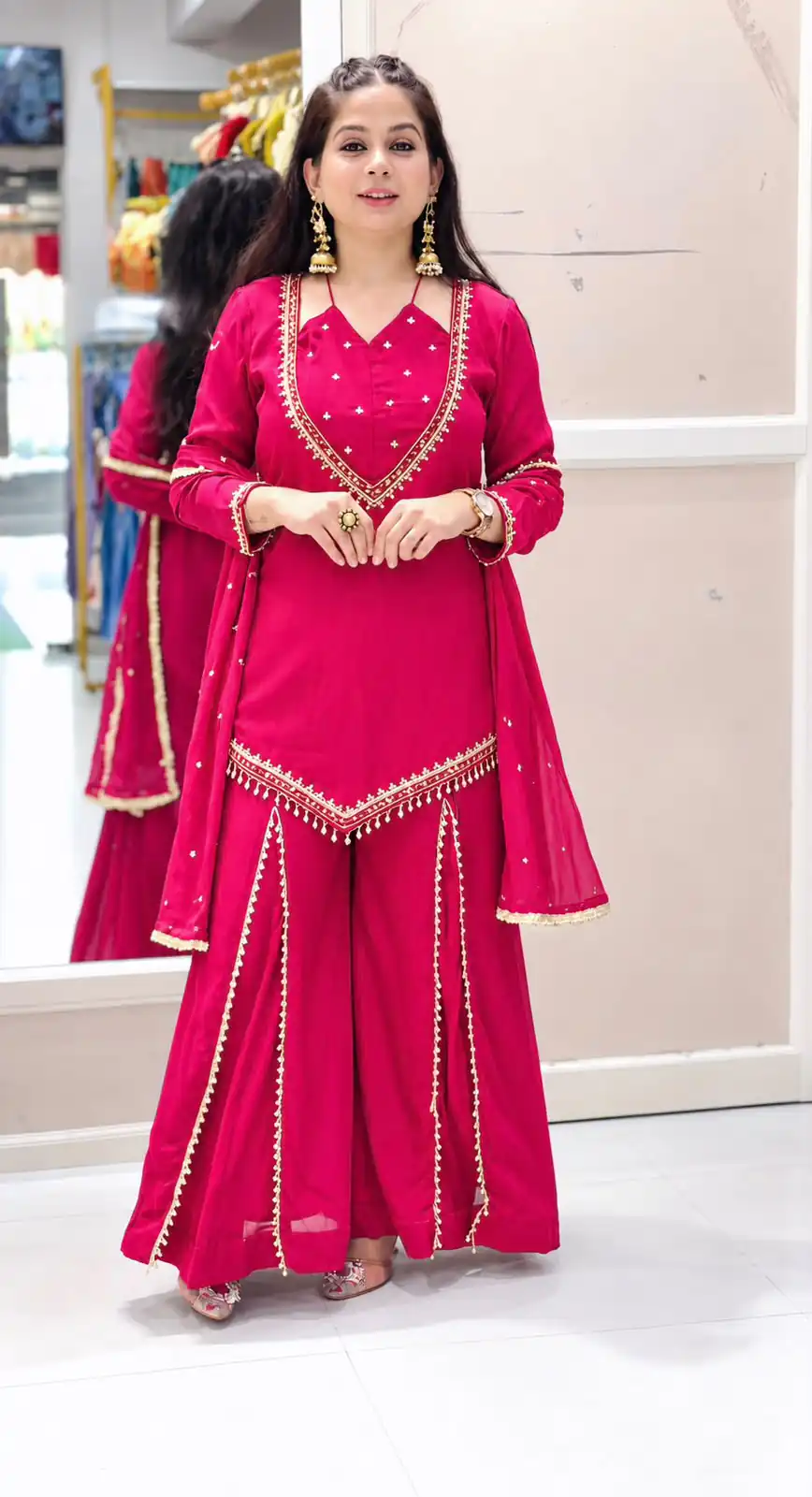 Pretty Pink Roman Glass Mirror Work Salwar Suit - Image 4