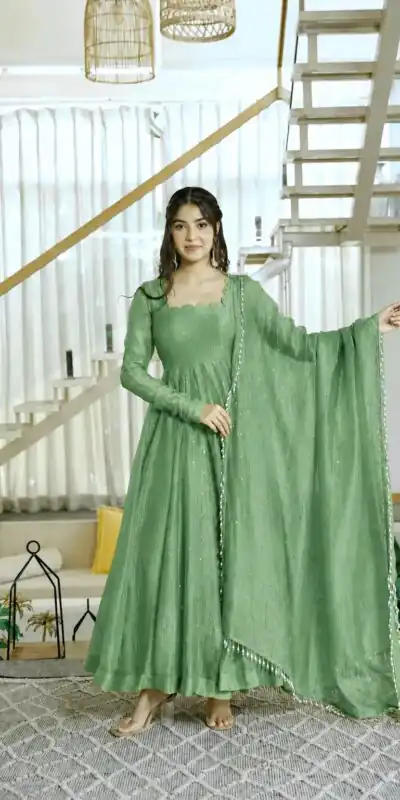 Pretty Pista Salsa Silk Embroidery Work Gown
